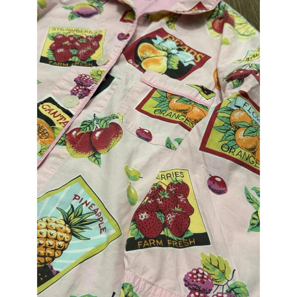 Nick & Nora Women Medium Cotton Pajama Top Shirt Fruit Print Button Up Sleepwear - Picture 3 of 9
